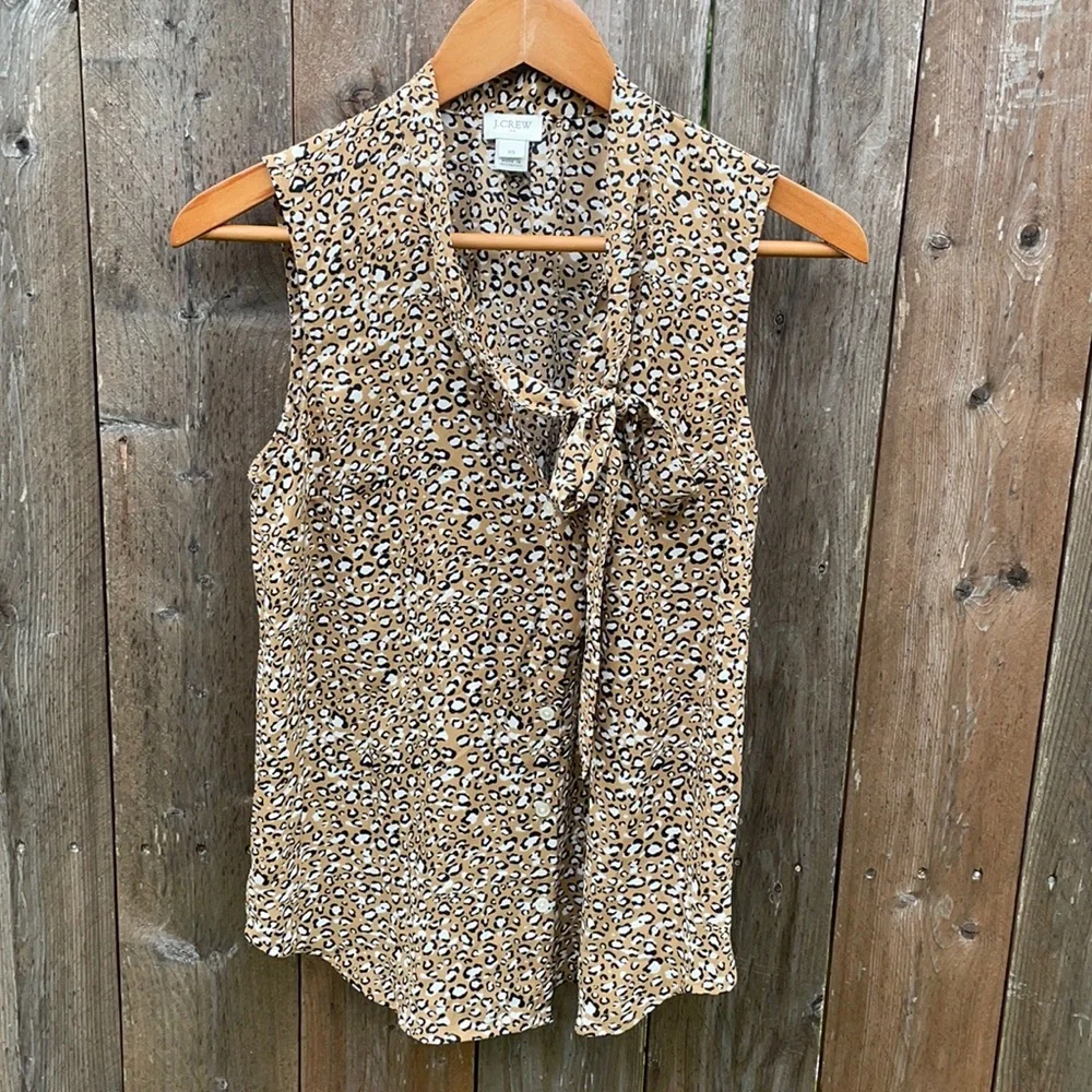 J.Crew Women’s Leopard Animal Print Blouse Black Gold Size XS